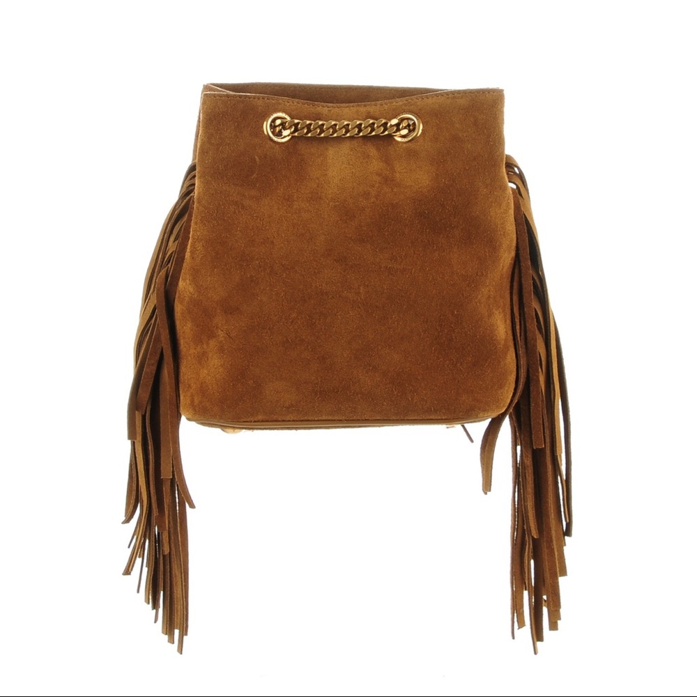 SAINT LAURENT Suede Fringe Baby Emmanuelle Bucket